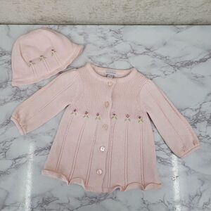 Piper & Posie Cardigan Sweater and Hat Cotton Knit Light Pink Girls Infant Baby